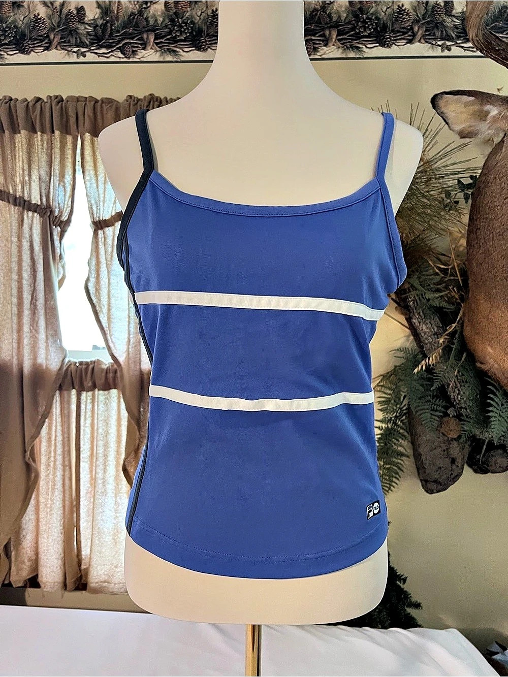 FILA Striped Athletic Tank in Blue & White Size Medium
